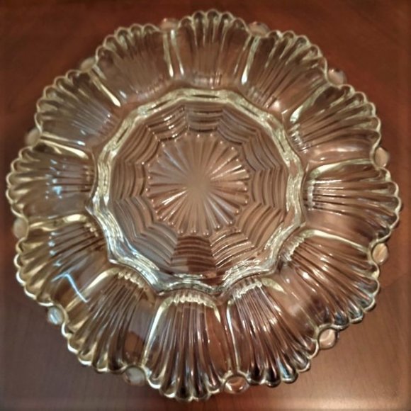 Vintage Anchor Hocking Clear Glass Shell Motif 10" Deviled Egg Relish Tray - Picture 8 of 9